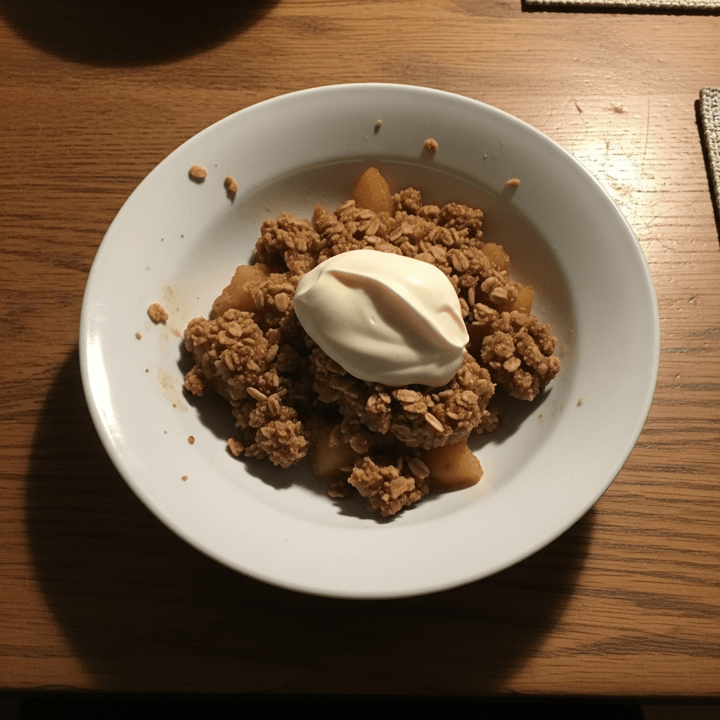 Warm Cinnamon Apple Crumble with Vanilla Cream
