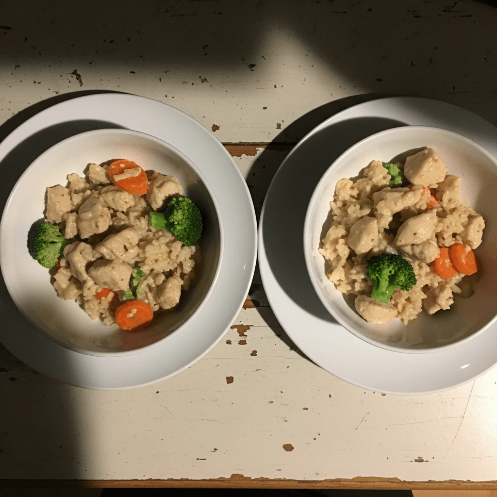 Creamy Garlic Chicken and Veggie Rice Bowls